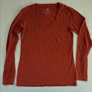 Woolly Everyday Merino Rust/orange Long Sleeve V-Neck Top size Medium M